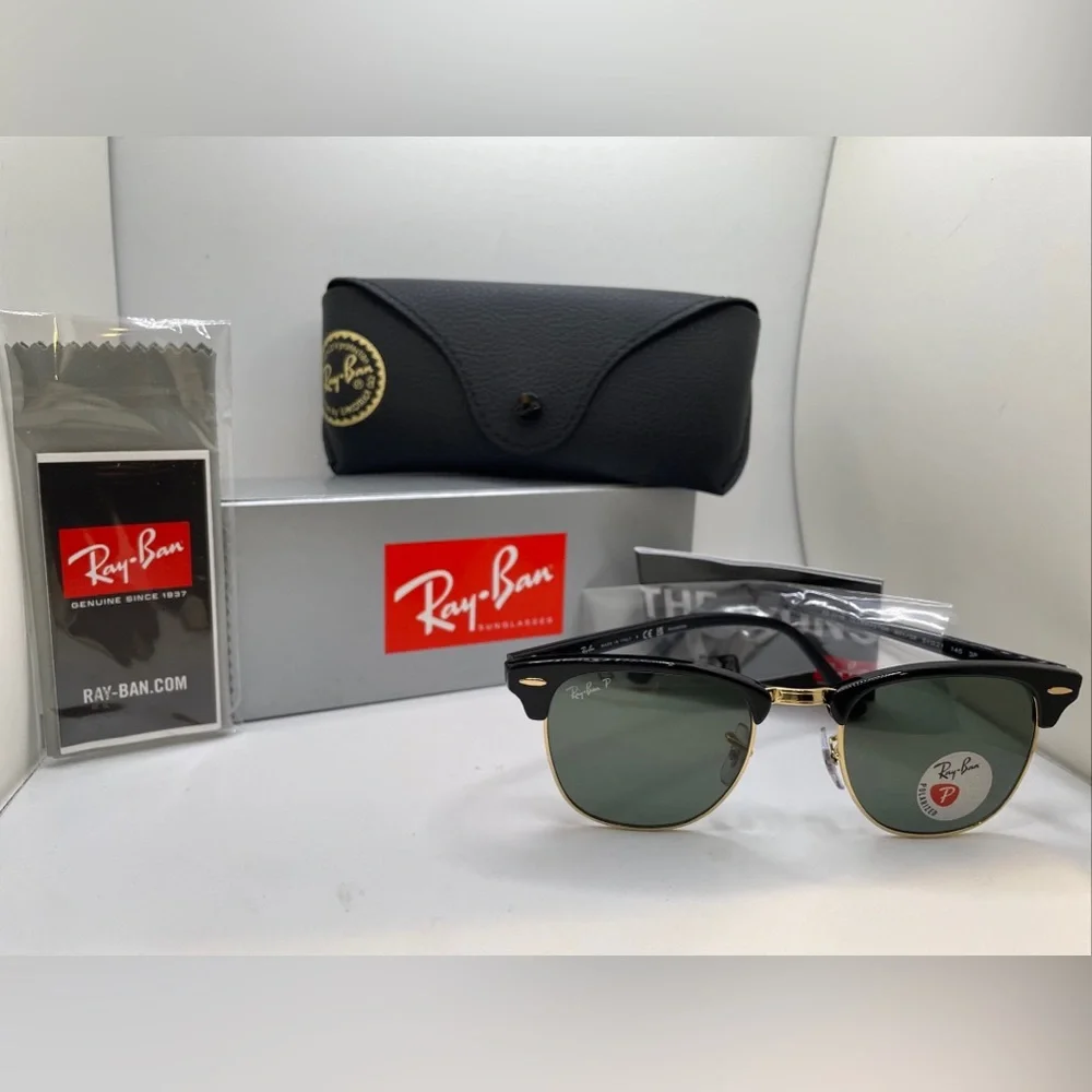 RAY BAN Clubmaster RB3016 901 58 Black Square Unisex Polarized 51 mm authentic